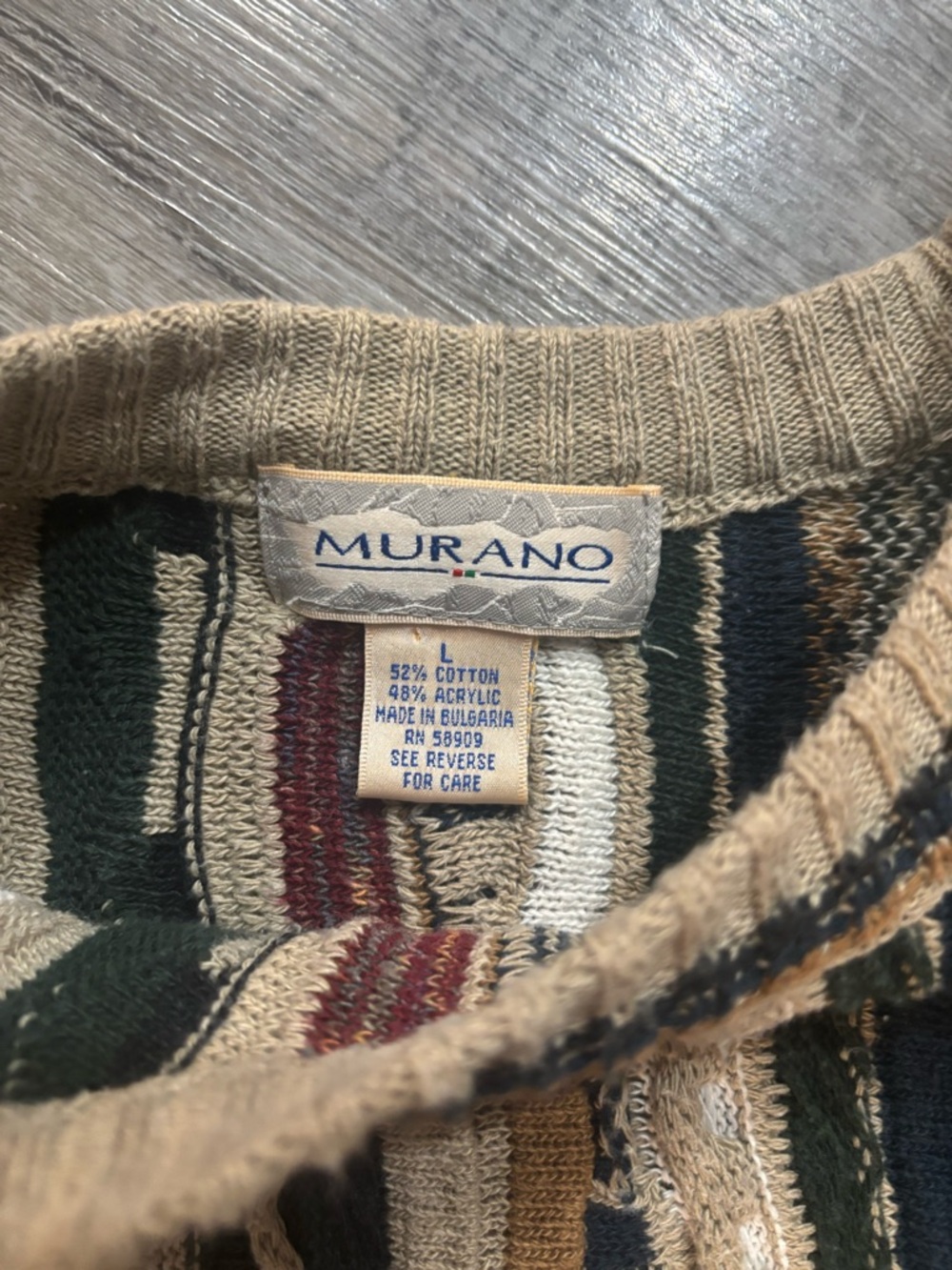 Vintage Murano Multicolor Geometric Crewneck Sweater - Beige, Brown & Green - Picture 3 of 3